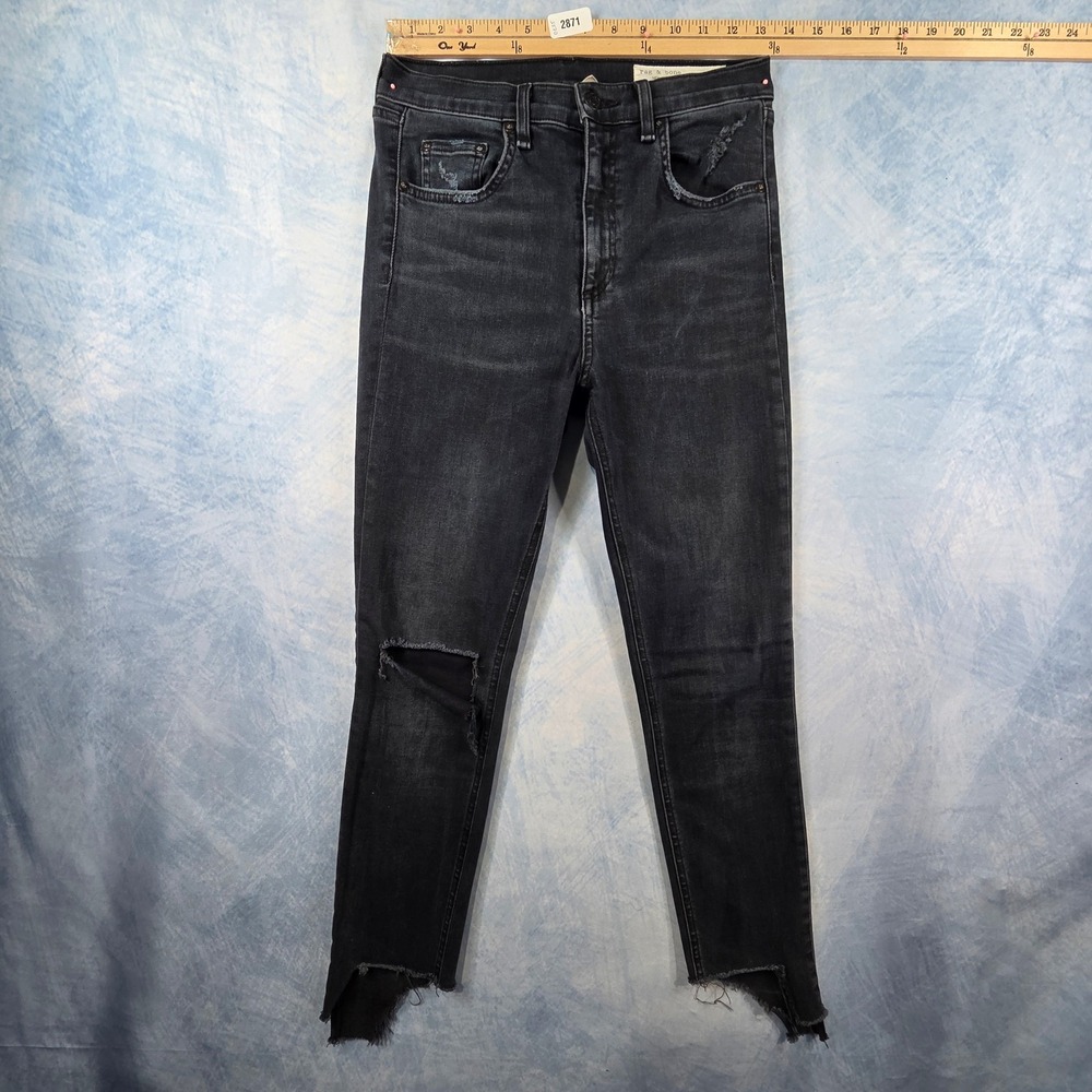 Rag & Bone High‎ Rise Ankle Skinny Jeans Black Distressed Step Hem Size 27